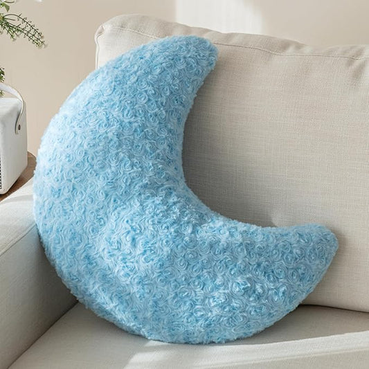 Moon Pillow, Decorative Throw Pillow with Soft Plush for Couch Bed, Cozy Moon Decorative Pillows for Bedroom Living Room, Home Décor Comfort Gift (Blue, 14.9 Inches)
