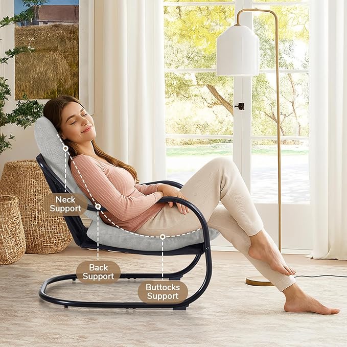 Peace nest Modern Accent Chair,Comfy Living Room Suspended Chair with Mental Frame,Bedroom Armchair with Soft Upholstered Cushion for Balcony Lounge Reading Meeting Room,Grey