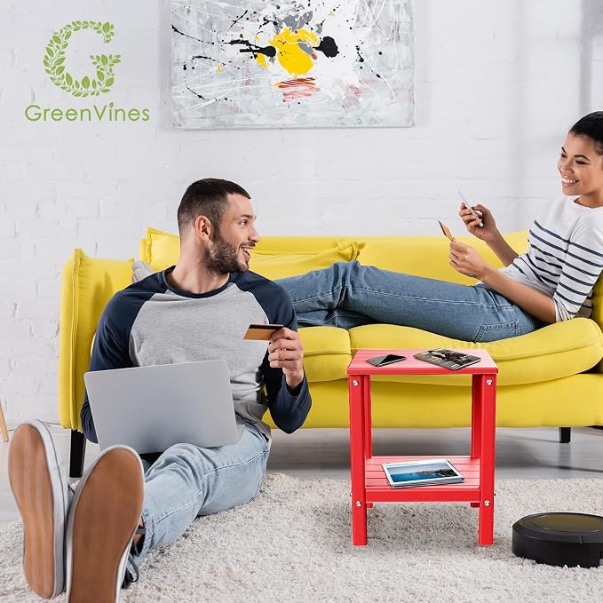 GREENVINES Outdoor Rocking Chair Set | 3-Piece | 2 Rocking Chairs with 1 Side Table | Porch Rocker | HDPE Plastic | Red | Patio Furniture Sets | High Back | Big & Tall | Ladder Back - Image 8