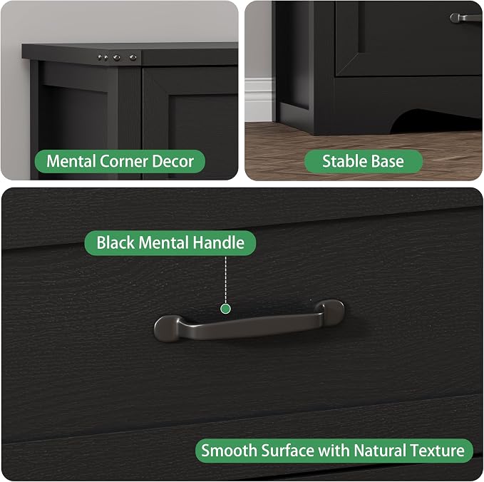 Dresser for Bedroom with 6 Drawers, 48" Wide Wood Chest of Drawers with Deep Drawers & Mental Handle, Modern Dresser TV Stand, Wooden Closet Storage Organizer for Living Room, Hallway, Entryway, Black - Image 5