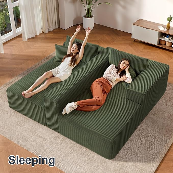 104" Modular Sectional Sofa for Living Room, Sectional Couches with Deep Seat, L-Shape Couch with Chaise, Boneless Couch for Living Room Bedroom, No Assembly Required (Right, Green)