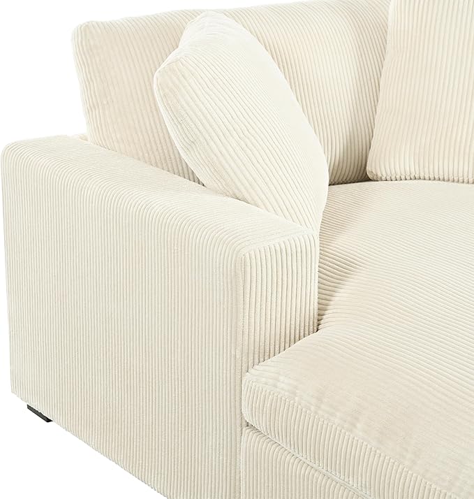 Christopher Knight Home Larrz Oversized Chaise Lounge Chair Indoor, Corduroy Upholstered Sleeper Sofa Couch, Durable Wood Frame, Deep Seat Reading Chair with 2 Throw Pillows and Armrests, Beige