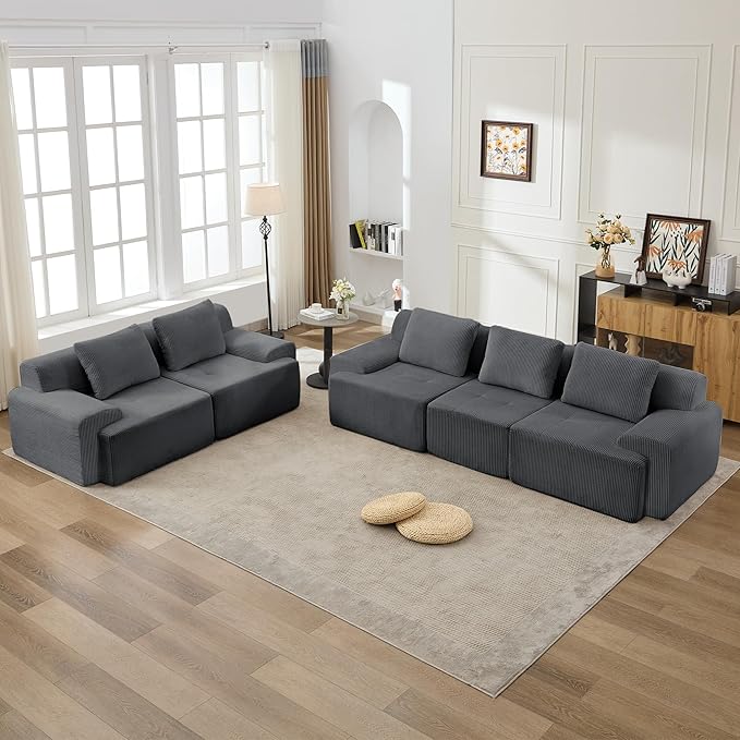 KIGOTY Modular Sectional Sofa Set, 5 Pcs Comfy Cloud Sectional Couch with Deep Seat, Modern Boneless Couch for Living Room, No Assembly Required,Grey