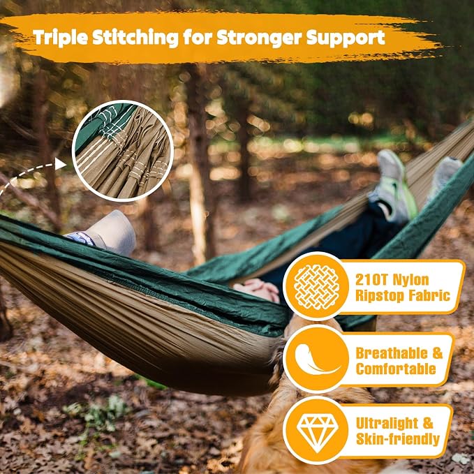 NATUREFUN Ultra-Light Travel Camping Hammock | 300kg Load Capacity,Breathable,Quick-Drying | 2 x Premium Carabiners,2 x Nylon Slings Included | Outdoor Indoor Garden - Image 4