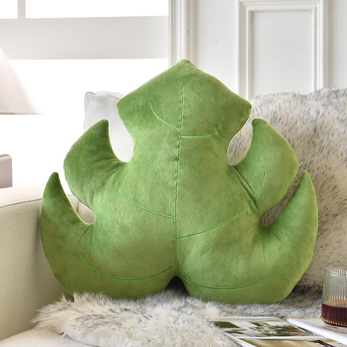 Leaf Pillow, Cute Decorative Throw Plant Pillow Aesthetic Decor Nature Pillow for Bed Couch, Leaves Shaped Pillow Perfect for Bedroom Living Room (Light Green, 19.6 Inches)