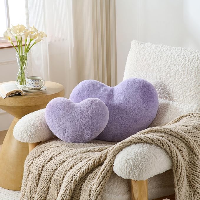 2PCS Throw Pillows Heart Pillow Home Decor Decorative Couch Pillows Bed Pillows Outdoor Pillows Valentine Gifts,Purple 9"*13"