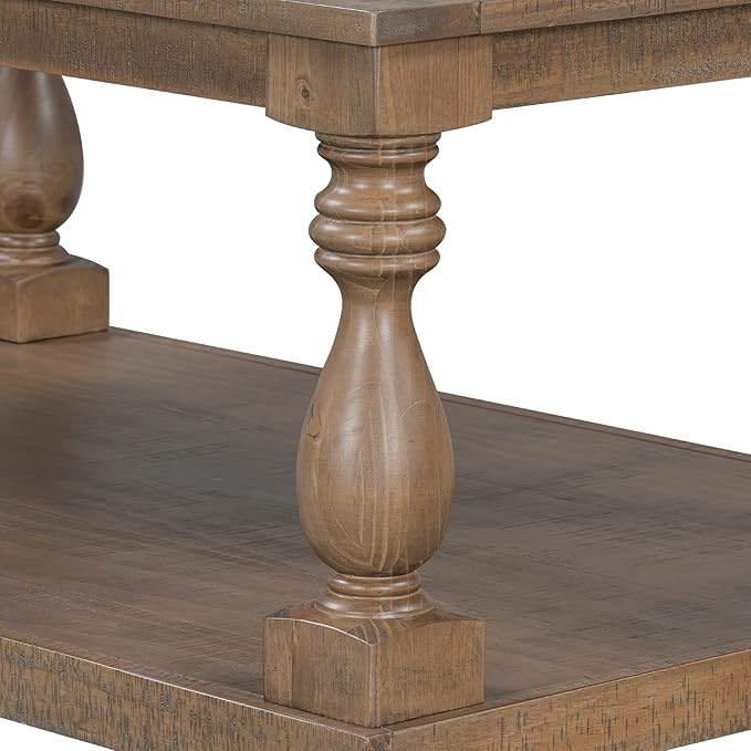 P PURLOVE Solid Wood Coffee Table, Modern Farmhouse Coffee Table/Center Table with Storage Rectangle for Living Room,Brown