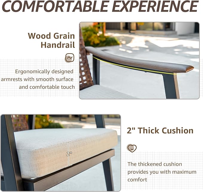 Natural Expressions Outdoor Dining Set,Patio Table and Chairs Set with 4 Wicker Rattan Chairs with Cushion, 5 Piece Patio Dining Set for 4,36.6" Woodgrain Table,1.65" Umbrella Hole,Patio Sets for Yard - Image 3