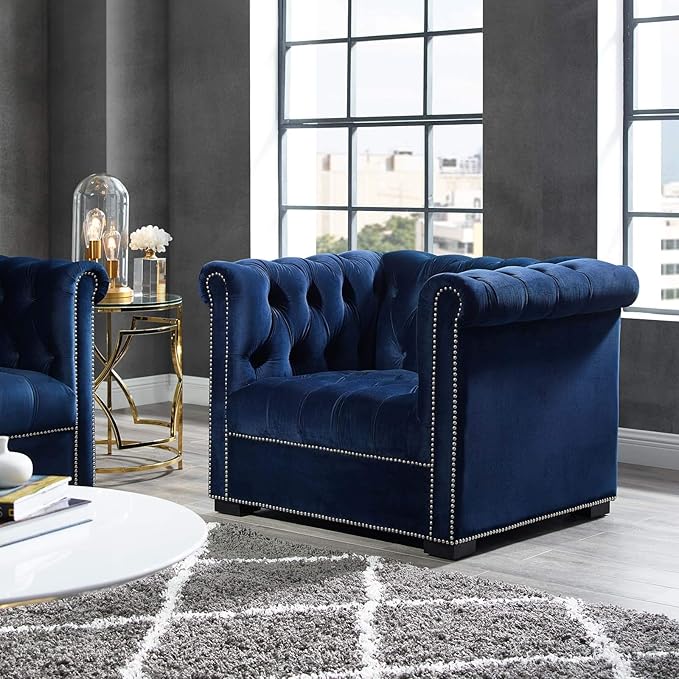 Modway EEI-3065-MID Heritage Upholstered Velvet Armchair, Midnight Blue
