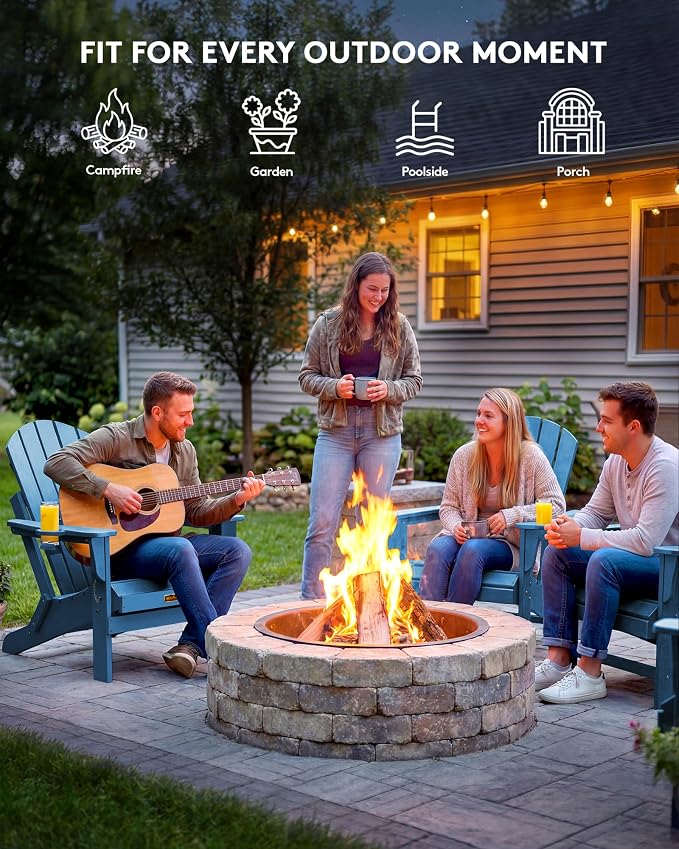 SERWALL Folding Adirondack Chair Set of 6, Weather Resistant HIPS Lawn Chairs with Cup Holder for Garden Outdoors Fire Pit- Sapphire - Image 9