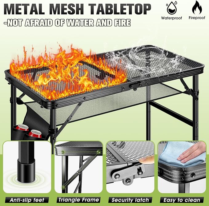 Ciavca Upgraded Folding Grill Table - Metal Portable Camping Table, 2 Height Adjustable Max 22", Lightweight Foldable for Outside BBQ 24"x15.8" - Image 4
