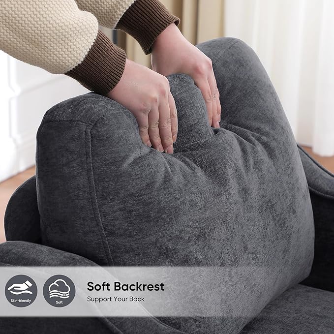 Accent Chairs Set of 2, Upholstered Living Room Chairs with Side Pocket, Mid Century Modern Reading Chair for Bedroom, Comfy Armchair Single Sofa Side Chair for Office, Small Room, Dark Grey