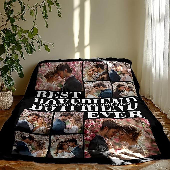Personalized Birthday Gifts Gifts for Best Boyfriend Ever, Custom Photo Throw Blanket, Personalized Christmas Birthday Valentine's Day Gifts for Boyfriend from Girlfriend