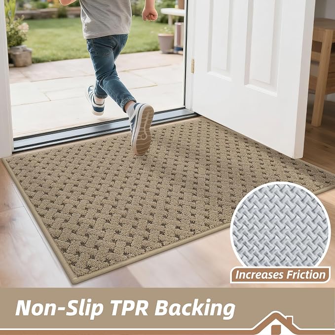 BEQHAUSE Dirt Trapper Door Mat Non-Slip Entryway Rugs Stain Resistant Absorbent Dog Doormats Woven-Look Washable Welcome Floor Doormat for Front Back Door, Dirty Wet Shoes & Paws, 20" x 32", Beige - Image 4