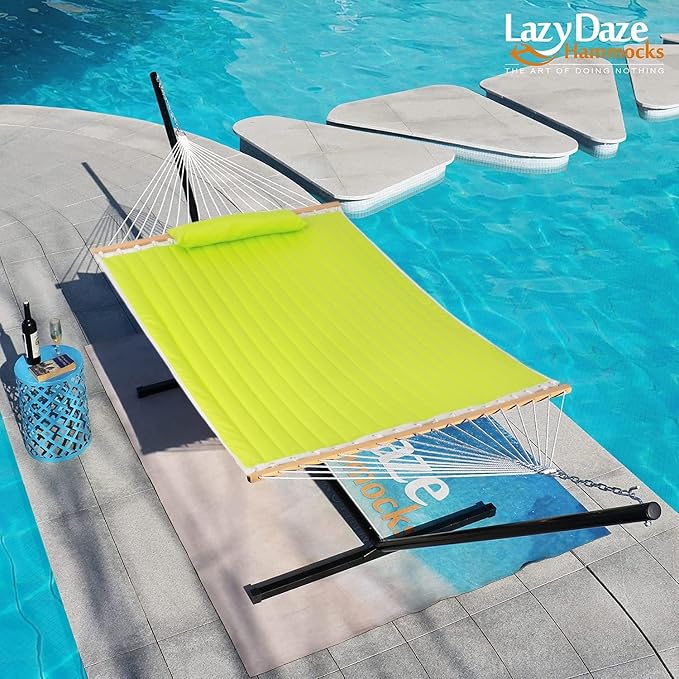 Lazy Daze Hammocks 12 FT Double Quilted Fabric Hammock with Spreader Bar and Detachable Pillow, Two Person Hammocks, 450lbs Weight Capacity (Light Green) - Image 5