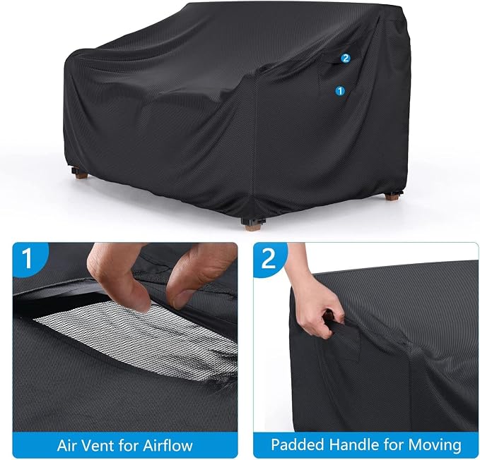 Mrrihand Heavy Duty Patio Sofa Cover Waterproof, 3-Seater Outdoor Sofa Loveseat Cover, Outdoor Patio Furniture Cover with Air Vent and Handles, 104" W×40" D×35" H, Black - Image 3