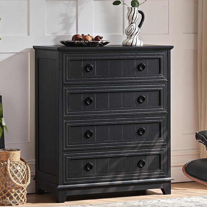 Joaxswe Farmhouse 4 Drawer Dresser for Bedroom, 35" Tall Small Dressers & Chest of Drawers, Rustic Wood Dresser with Metal Handle, Storage Organizer Closet for Living Room, Hallway, Entryway by Joaxswe