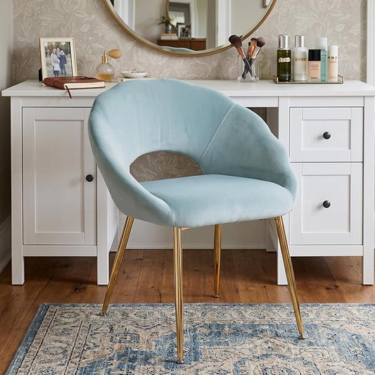 Modern Vanity Chair, Living Room Chair with Gold Metal Legs,Velvet Dining Chair, Comfy Accent Chair for Makeup Room, Waiting Room, Dressing Room, Bedroom, Dining Room, Home Office (1, Blue-green)