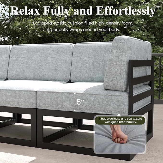 LayinSun Large Aluminum Patio Furniture Set, 9 Pieces Modern Outdoor Conversation Set Sectional Metal Sofa Set with Olefin Cushion
