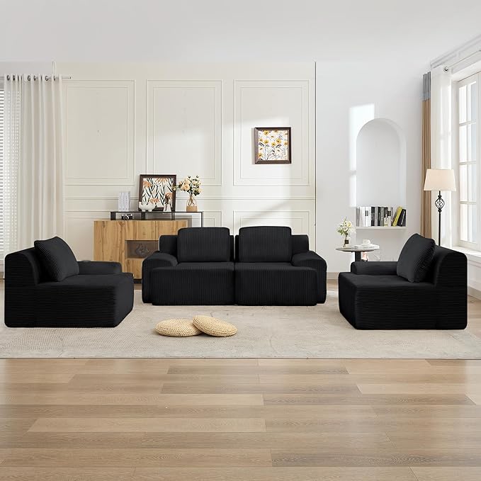KIGOTY Modular Sectional Sofa, 4 PCS Comfy Cloud Sectional Couch with Deep Seat, Corner Sofas, Modern Boneless Couch for Living Room, No Assembly Required,Black