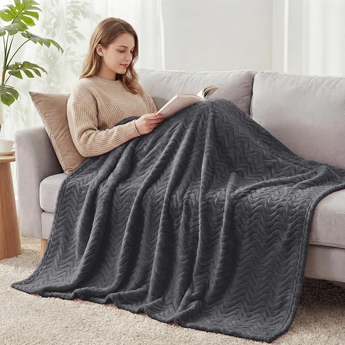 Exclusivo Mezcla King Blanket for Bed, Cozy Lightweight Fleece Blankets for All Season, Decorative Giftable Fuzzy Plush Wave Textured Suitable for Women, Men, Dark Grey, 90x104 Inches