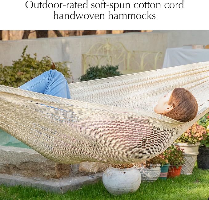 PNAEUT Handwoven Mayan Hammocks, Double Rope Hammock for Outdoor Outside & Indoor, Thick Soft 600 lbs Capacity Heavy-Duty, Includes Tree Straps, Carabiners & Carrying Bag (Nature, X-Large) - Image 4