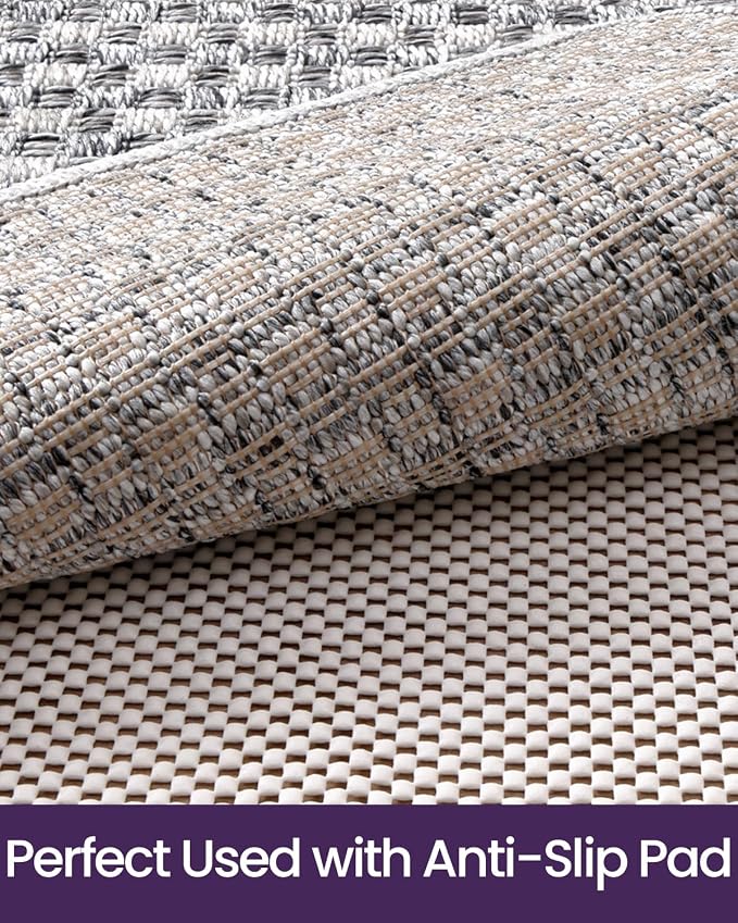 DEXI Hallway Runner Rug 3.3x6.7, Woven Braided Farmhouse Runner Carpet Indoor, Absorbent Thin Long Entryway Runners for Kitchen, Laundry Room, Patio Entrance, Checkered Grey - Image 3