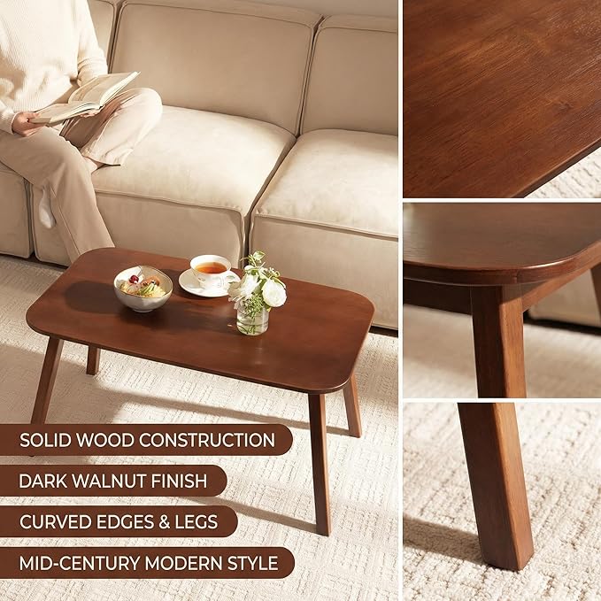 Coffee Table Foldable Mid Century Desk TV Stand with Open Storage Shelf Center Table for Living Room Furniture RV No Assembly, Brown (31.5IN)