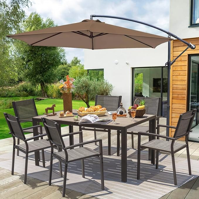 Homall Patio Dining Set 7 Pieces Outdoor Furniture with Large Table and 6 Textilene Chairs for Porch, Poolside, Yard and Garden, Light Grey - Image 6