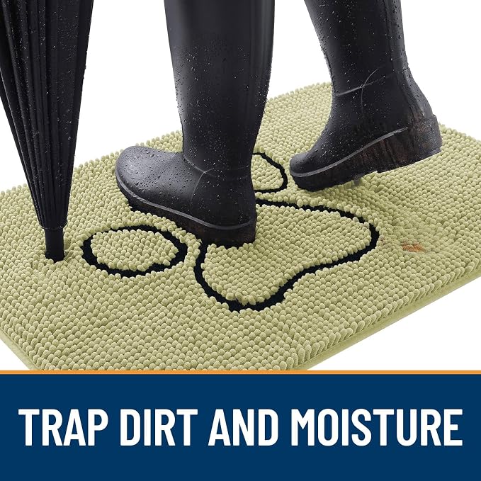OLANLY Dog Door Mat for Muddy Paws 36x24, Paw Print Design, Absorbs Moisture and Dirt, Absorbent Non-Slip Washable Doormat, Quick Dry Chenille Mud Mat for Dogs, Entry Indoor Entryway Carpet, Vanilla - Image 2