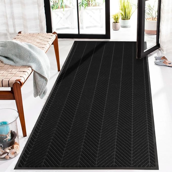 3′ x 5′ Heavy Duty Front Door Mat Indoor Outdoor Entrance, Easy Clean Non-Slip All Weather Commercial Floor Mat for Entryway, No Curling Waterproof Porch Rug (36" x 60", Black) by ZPAIAreaFloorProtector