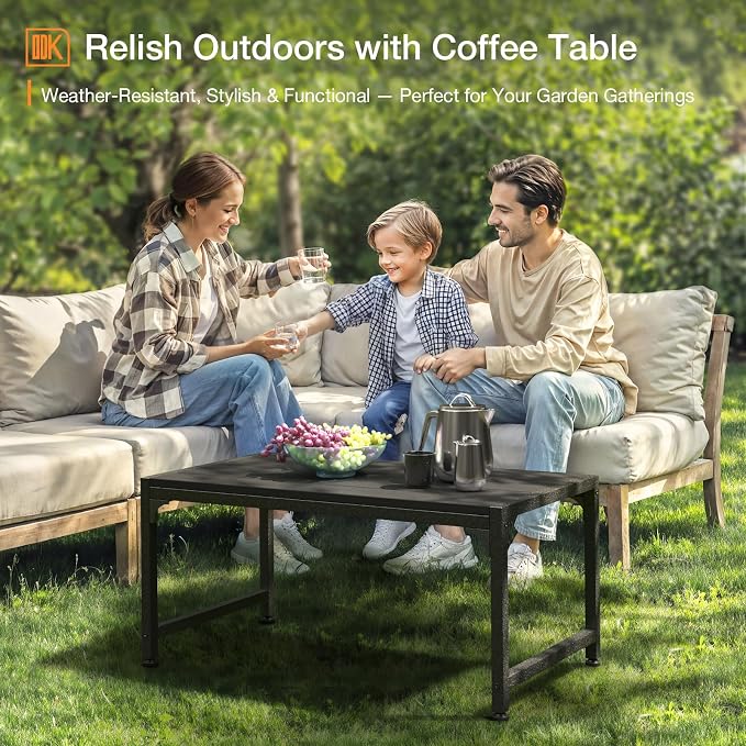 ODK Outdoor Coffee Table, Rectangle Weather-Resistant Patio Coffee Table for Garden, Balcony, Hot Tub, Poolside, Heavy-Duty Metal Frame, Black - Image 4