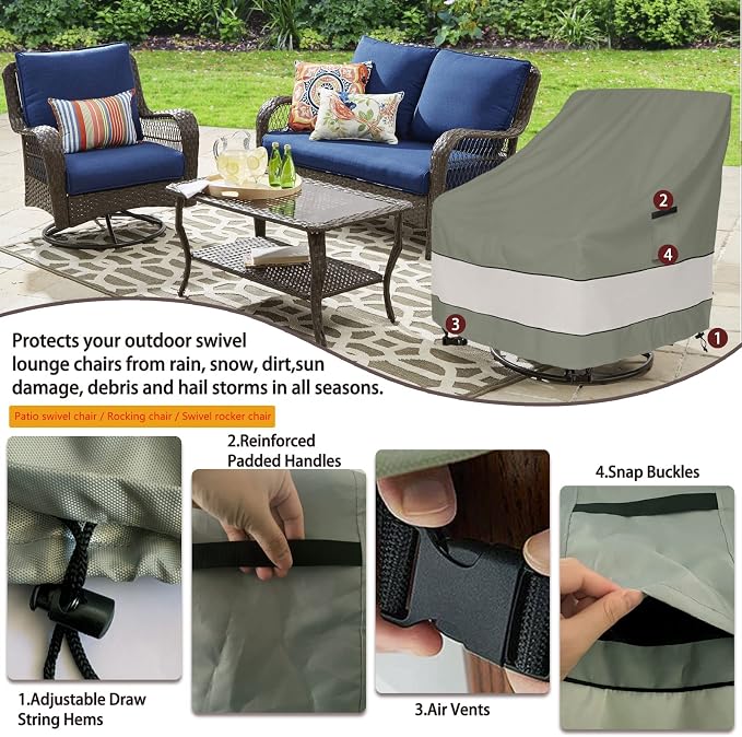 Patio Chair Covers Waterproof Patio Furniture Covers,27.5W x 32.5D x 38 H Inches Outdoor Swivel Chair Cover 2 Pack -Grayish Green - Image 3