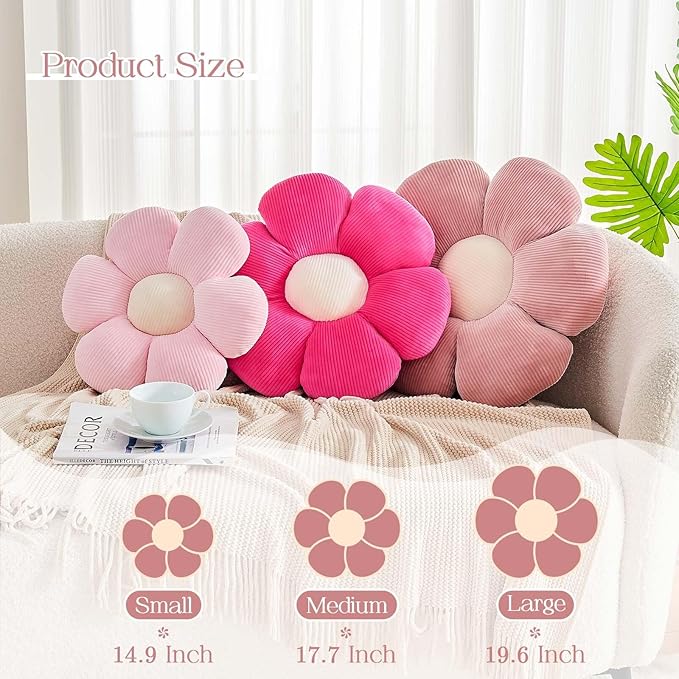 Kcvvcr Pink Flower Pillow, 14.9" Cute Flower Shaped Floor Pillow, Aesthetic Floral Plush Daisy Decorative Throw Pillows for Bed Sofa Couch