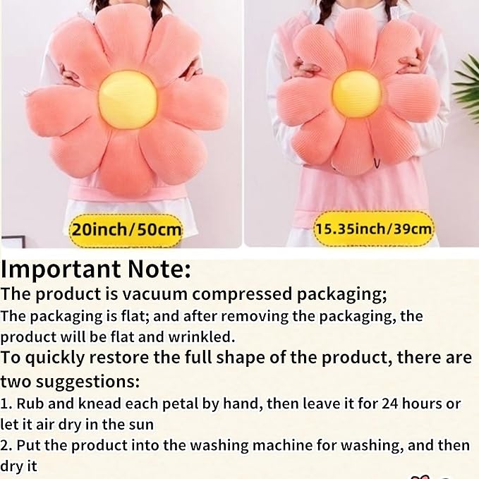 2 Pcs Flower Pillow Decorative Throw Pillows for Girls Preppy Room Decor, Cute Aesthetic Flower Daisy Shaped Throw Pillows for Bedroom Bed Couch Chair Floor Classroom (White+Yellow, 15.35 Inch)