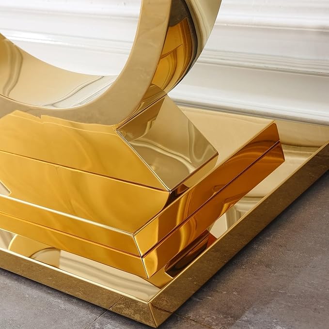 Modern Marble Console Table, Rectangular White and Gold Marble Sofa Tale with U-Shape Stainless Steel Base with Gold Mirrored Finish for Living Room (Gold2)