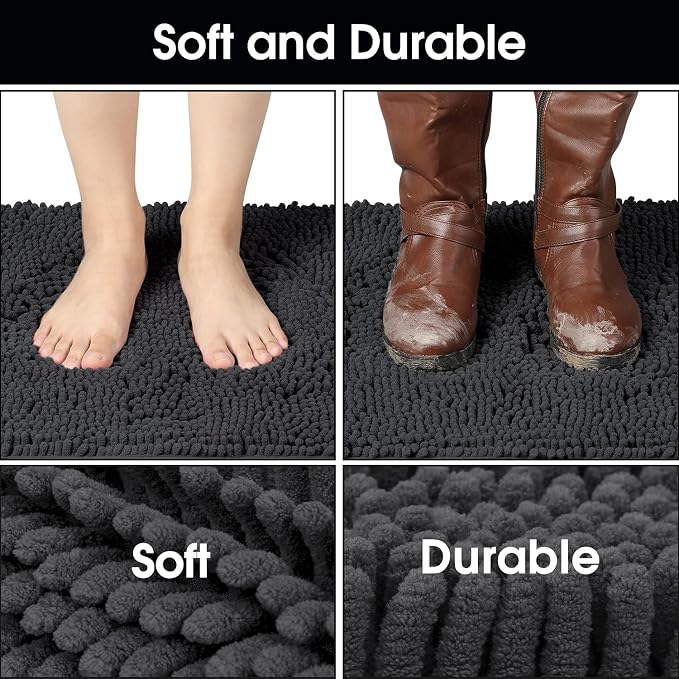 HOMEIDEAS Doormat Indoor Entrance, 48"x30", Highly Absorbent Chenille Large Muddy Dog Washable Non Slip Front Welcome Door Mat for Entryway, Dark Grey - Image 4