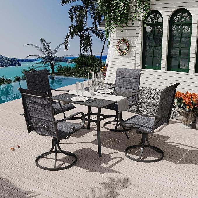 MELLCOM Patio Swivel Chair Set of 4, High Back Padded Textilene Outdoor Dining Chairs with E-Coating Metal Frame, All-Weather Outdoor Furniture Rocker for Backyard, Porch, Garden, Lawn, Grey - Image 2