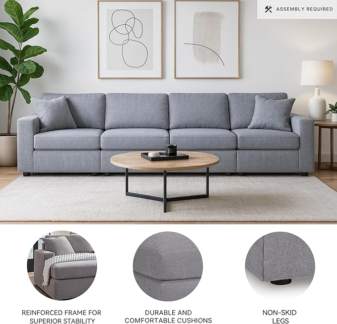 Signature Design by Ashley Modmax Casual Modular Stain Resistant 4-Piece Sofa with Reversible Cushions and 2 Accent Pillows, Gray