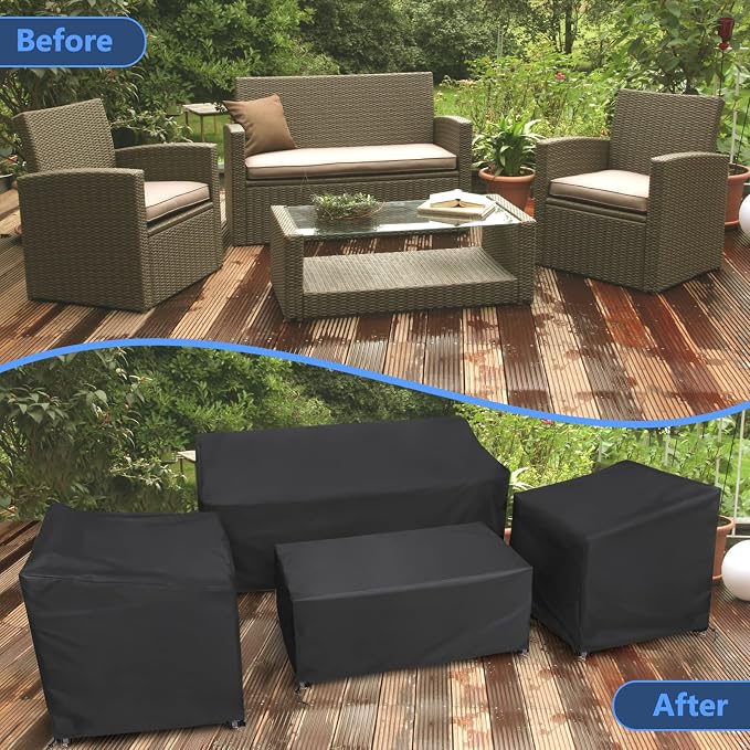 STARTWO Outdoor Furniture Cover Waterproof, 4 Piece Patio Furniture Set Cover 400D for Outside Couch, Lawn Chairs, Coffee Table, Windproof with Buckle Strap, Black - Image 7
