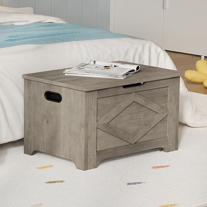 GarveeHome 23.6 in Storage Chest, Wooden Storage Bench with Safety Hinge, Easy Assembly, Large Shoe Bench for Entryway, Living Room, Bedroom - Image 2