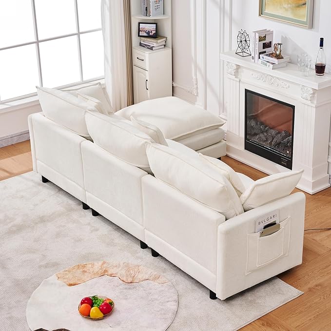102" Modular Sectional Sofa, Premium Chenille Cloud Couch with Reversible Ottoman, L-Shaped Oversized Sofa with Side Storage Pockets for Multi-Scene Living Room & Home Office