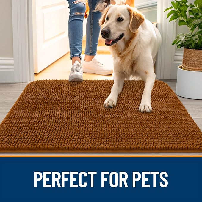OLANLY Dog Door Mat for Muddy Paws 36x24, Absorbs Moisture and Dirt, Absorbent Non-Slip Washable Doormat, Quick Dry Chenille Mud Mat for Dogs, Entry Indoor Entryway Carpet for Inside Floor, Ochre - Image 6