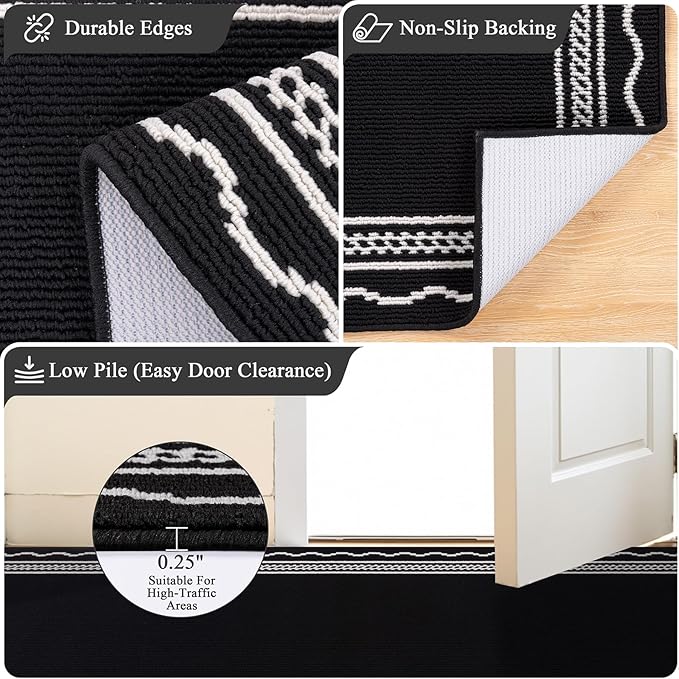 Ileading Indoor Door Mat 3x5ft Absorbent Dog Mats for Muddy Paws,Machine Washable Small Living Room Area Rug with Non-Slip Rubber Backing Low-Profile Inside Carpet for Hallway,Entryway,Kitchen(Black) - Image 3
