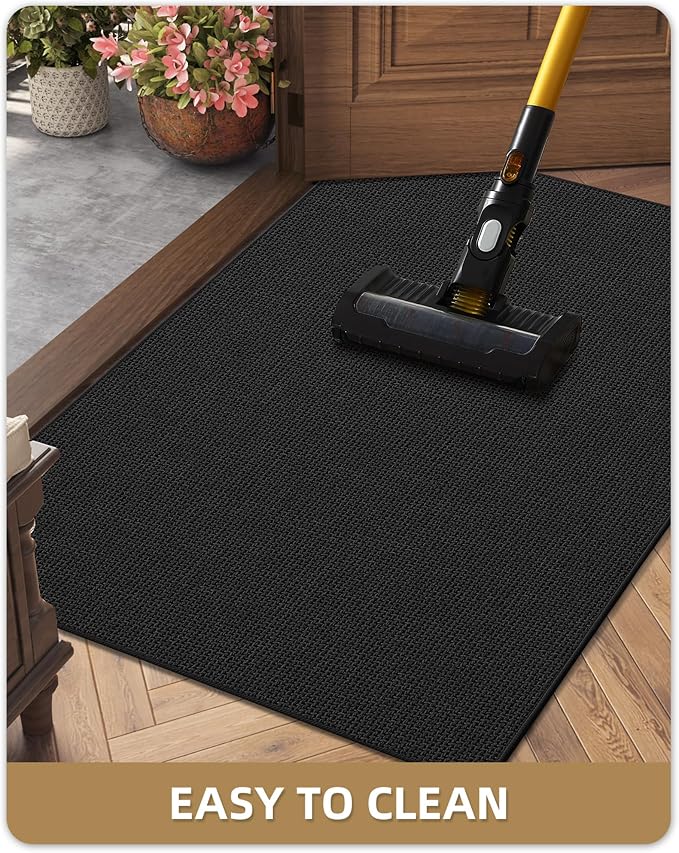 Color&Geometry Thin Door Mat Indoor Entrance Non Slip Rubber Backed, 24"x36" Indoor Door Mats for Entryway, Dirt Trapper Doormat, Washable Front Door Rugs, Ebony Black - Image 7
