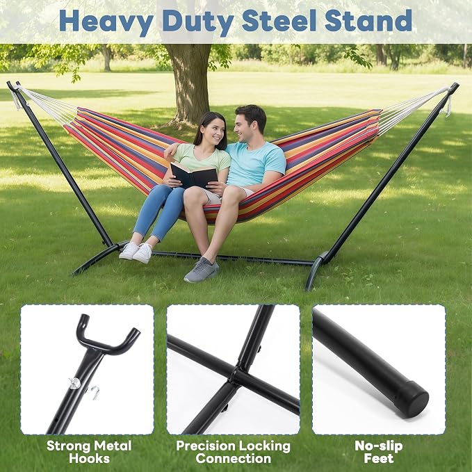 DUMOS Hammock Stand Only, Heavy Duty Hammock Stands for Double 2 Person, Portable Steel Stand for Outside Garden Backyard Patio Pool Beach with Carrying Case - Image 4