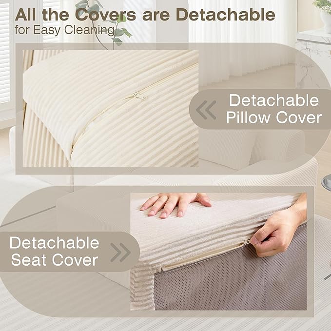 Modular Sectional Sofa, 6 Seat Modular Couch, Modular Sofa with Deep Seat and Detachable Pillow (White, 4 Pieces-L Shape)
