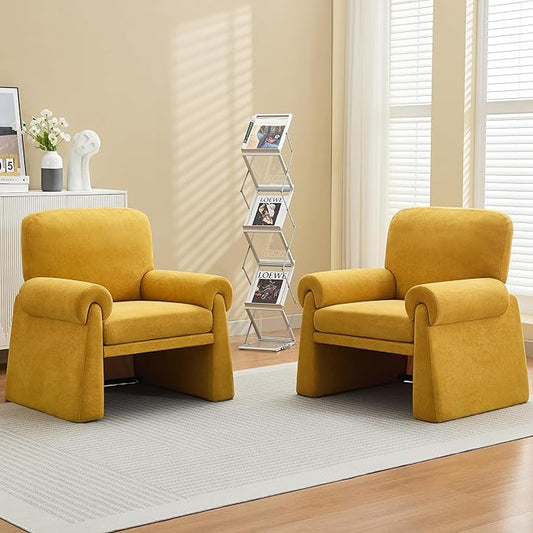 Accent Chairs Set of 2, Modern Living Room Chairs, Comfy Single Sofa Chair with Thick Cushion and Armrests, Upholstered Reading Club Chair, Arm Chair for Living Room Bedroom, Yellow