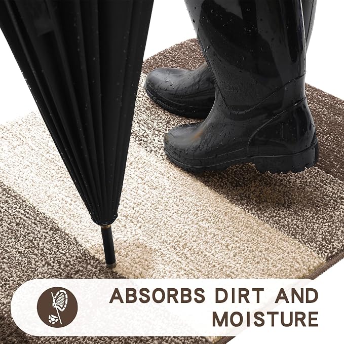 Kitinjoy Indoor Outdoor Door Mat, 40x32 Non-Slip Absorbent Dirt Trapper, Low-Profile Washable Inside Entrance Front Floor Mat, Sturdy Soft Entry Doormats for Entryway, Light Brown - Image 2