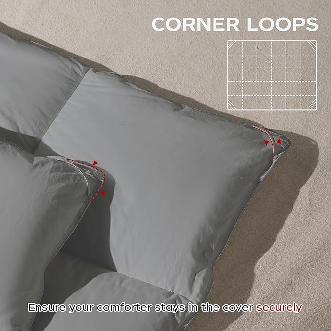 puredown® Goose Feather Down Fiber Comforter Oversized King Size, All Season 100% Cotton Duvet Insert Medium Warmth, Cloud Soft Hotel Luxury Collection Bedding Comforters Grey 116"x98"
